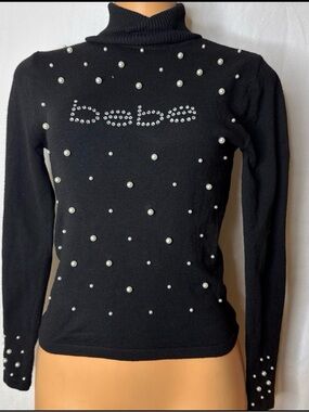 bebe Black Pearl-Embellished Turtleneck Top